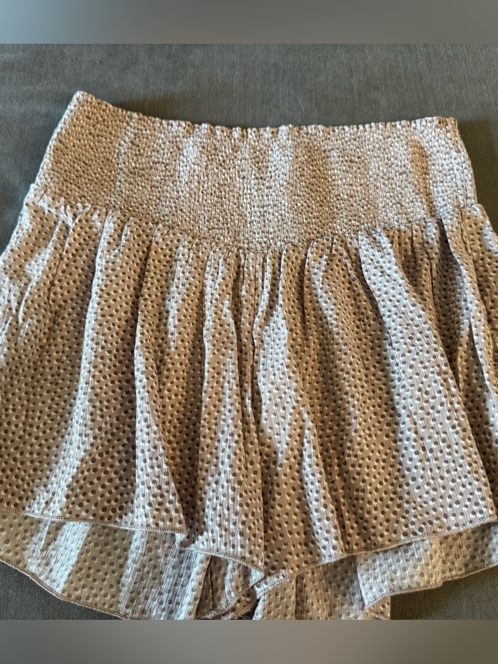 American Eagle Outfitters Beige Smocked Ruffle Shorts